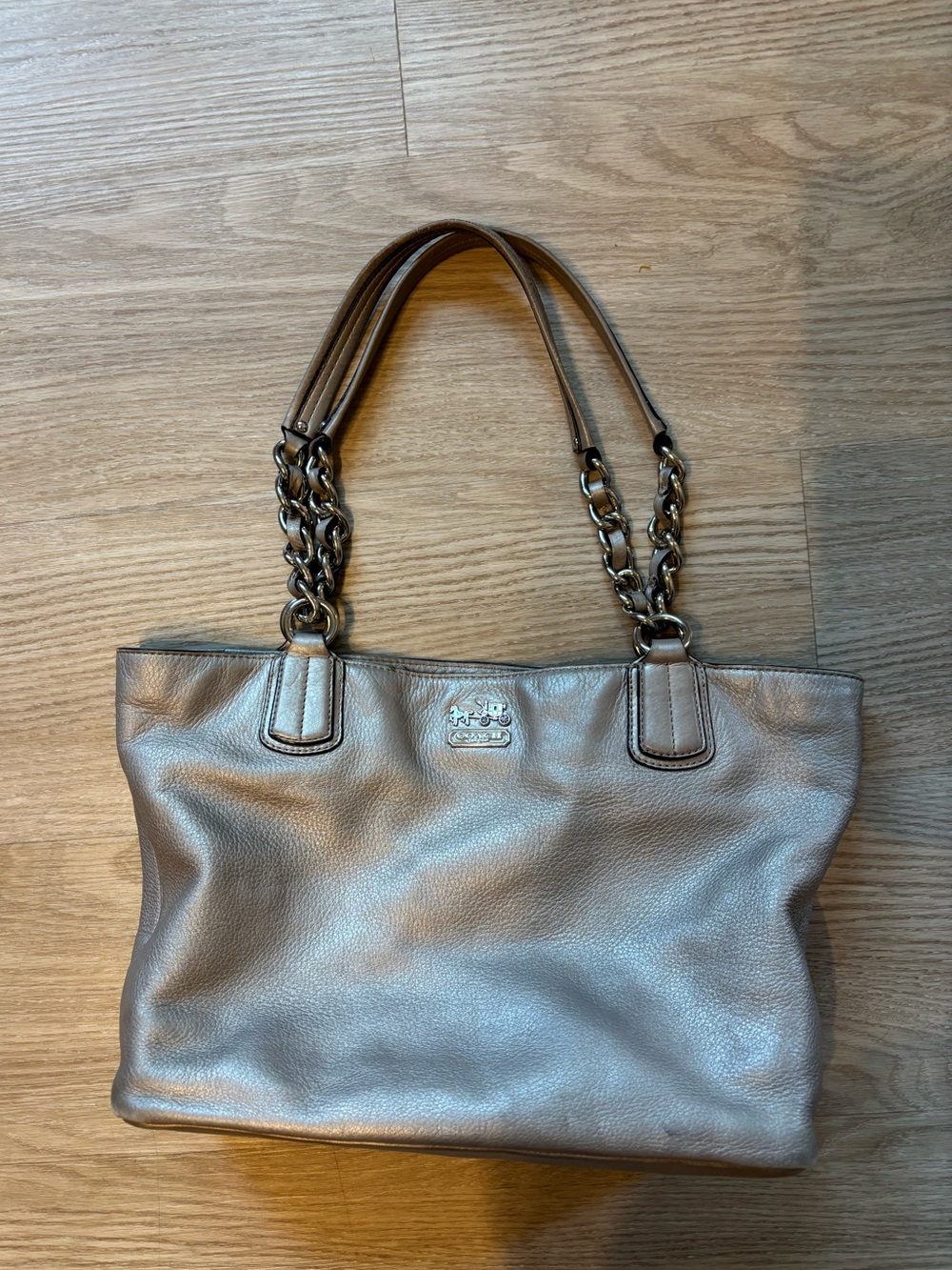 Coach Metallic Leather Madison Tote Silver Accents Read*